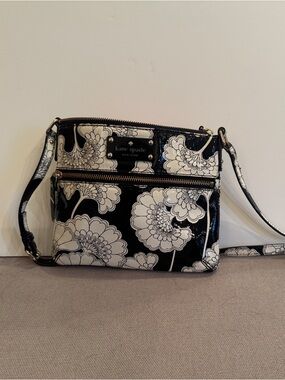 kate spade Black and White Floral Patent Shoulder Bag